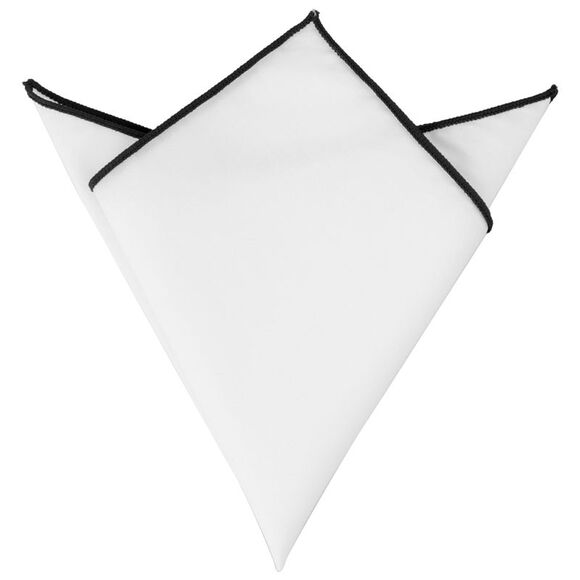 Cotton Handkerchiefs Color Contrast Trim White Pocket Squares Tuxedo Black - Picture 1 of 4